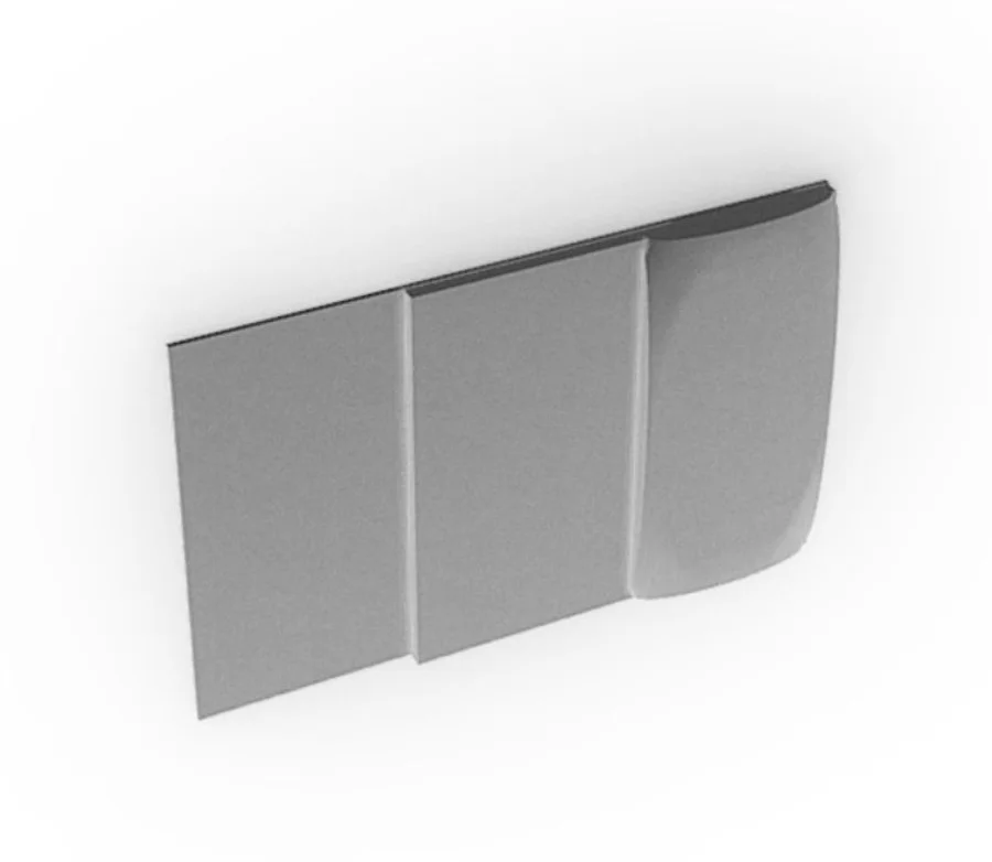 V2 prototype render showing the stepped thickness profile